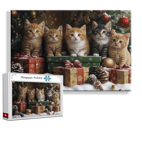 Puzzle Katze Weihnachten 2000 Teile Groß XXL 100 x 70 cm, Jigsaw art Impossible Erwachsene Anspruchsvoll, Klassische Jigsaw Erwachsene, Junge, Mädchen, Geschicklichkeitsspiel für Die Ganze Familie H-6 von Zhngzoyn