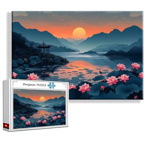 Puzzle Lotus Landschaft 1000 Teile Groß XXL 75 x 50 cm, Jigsaw Art Impossible Erwachsene Anspruchsvoll, Klassische Jigsaw Erwachsene, Junge, Mädchen, Geschicklichkeitsspiel für Die Ganze Familie P-0 von Zhngzoyn