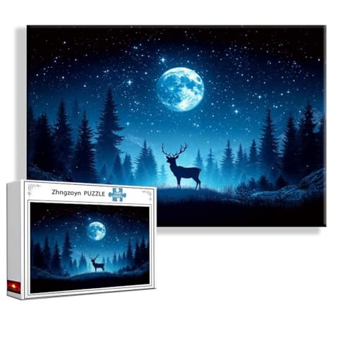 Puzzle Mond Hirsch 1500 Teile Groß XXL 87 x 57 cm, Jigsaw Art Impossible Erwachsene Anspruchsvoll, DIY Klassische Jigsaw Erwachsene, Junge, Mädchen, Geschicklichkeitsspiel für Die Ganze Familie H-2 von Zhngzoyn