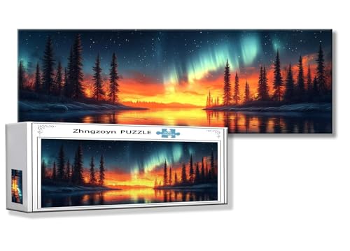 Puzzle Nordlicht 900 Teile Aurora Puzzle Erwachsene Anspruchsvoll Groß XXL 87 x 34 cm Jigsaw Panorama, 2025 Impossible Jigsaw, Klassische Holzpuzzle für Erwachsene Männer, Frauen, ältere Menschen S-6 von Zhngzoyn