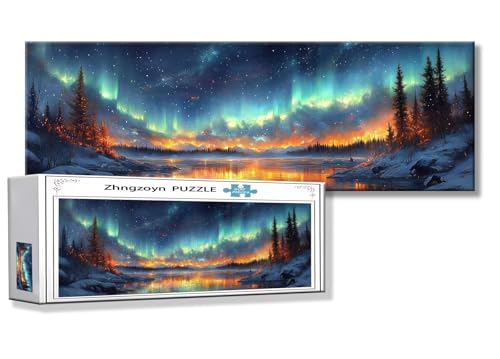 Puzzle Nordlicht 900 Teile Aurora Puzzle Erwachsene Anspruchsvoll Groß XXL 87 x 34 cm Jigsaw Panorama, 2025 Impossible Jigsaw, Klassische Holzpuzzle für Erwachsene Männer, Frauen, ältere Menschen K-7 von Zhngzoyn