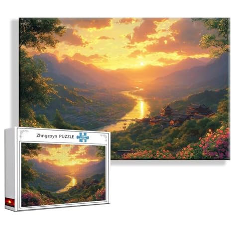 Puzzle Sonnenuntergang Landschaft 1000 Teile Groß XXL 75x50 cm, Jigsaw Art Impossible Erwachsene Anspruchsvoll, Klassische Jigsaw Erwachsene, Junge, Mädchen, Geschicklichkeitsspiel für Familie E-2 von Zhngzoyn