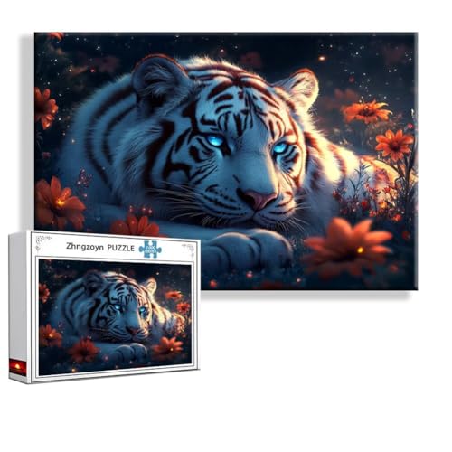 Puzzle Tiger Blume 5000 Teile Groß XXL 156 x 105 cm, Jigsaw Art Impossible Erwachsene Anspruchsvoll, DIY Klassische Jigsaw Erwachsene, Junge, Mädchen, Geschicklichkeitsspiel für Die Ganze Familie P-0 von Zhngzoyn