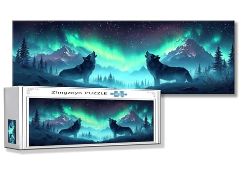 Puzzle Wolf 900 Teile Aurora Puzzle Erwachsene Anspruchsvoll Groß XXL 87 x 34 cm Jigsaw Panorama, 2025 Impossible Jigsaw, Klassische Holzpuzzle für Erwachsene Männer, Frauen, ältere Menschen K-1 von Zhngzoyn
