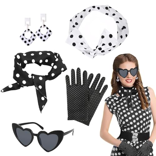 5 Stücke Rockabilly Accessoires 50er Jahre, Kostüm Damen Zubehör Mit Polka Dot Schal Handschuhe Sonnenbrille Ohrringe, Rockabilly Accessoires Damen,Halloween Kostüm, Fasching Karneval Kostüm 5 Stücke Rockabilly Accessoires 50er Jahre, Kostüm Damen Zubehör Mit Polka Dot Schal Handschuhe Sonnenbrille Ohrringe, Rockabilly Accessoires Damen,Halloween Kostüm, Fasching Karneval Kostüm von ZhongShuang