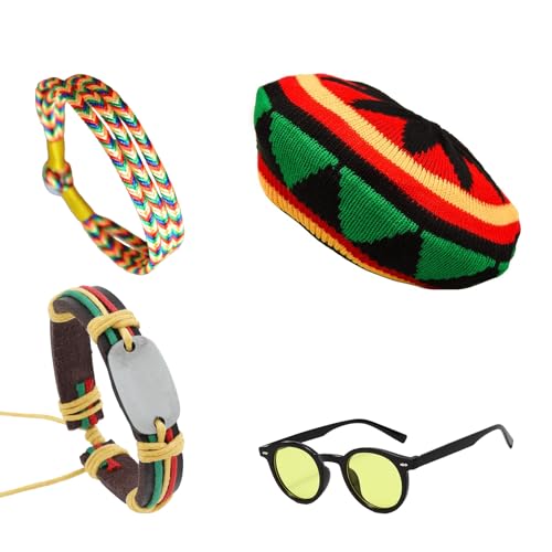 ZhongShuang 4-teiliges Rasta-Set, Rasta-Hut, Brille, geflochtenes Armband, lustige Hüte für Erwachsene, Rasta-Kostüm, lustige Perücke, karibisches Kostüm für Partys, Cosplay, Maskerade ZhongShuang 4-teiliges Rasta-Set, Rasta-Hut, Brille, geflochtenes Armband, lustige Hüte für Erwachsene, Rasta-Kostüm, lustige Perücke, karibisches Kostüm für Partys, Cosplay, Maskerade von ZhongShuang