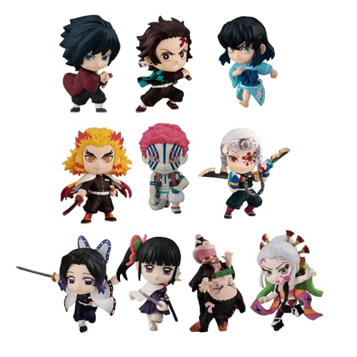 10 Pcs Kamado Tanjiro/Kamado Nezuko/Uzui Tengen/Tomioka Giyuu Anime Action Figur Kuchen Dekoration Niedlich Anime Q Figur Mini Statue Desktop Ornamente von Zhongkaihua