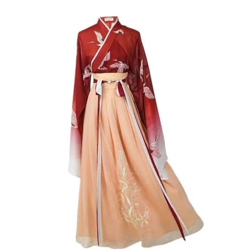Zhongkaihua Damen Chinesisches Hanfu Kostüm Plissee Blumendruck Elegant Vintage Hanfu Maxi Länge Swing Rock Casual Mode Rock für Erwachsene Han-Stil Outfit von Zhongkaihua