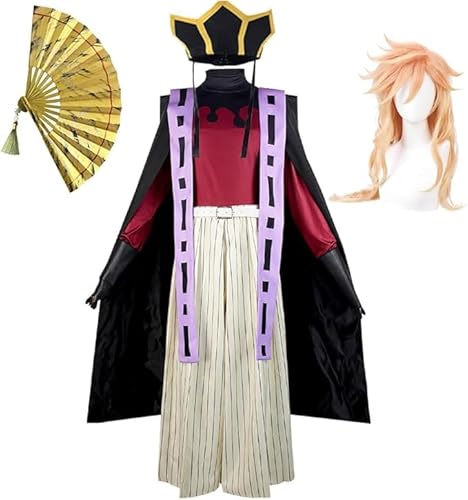 Zhongkaihua Douma Cosplay Kostüm Komplettes Set mit Hut und Faltfächer Douma Anime Cosplay Kimono Outfits mit Umhang für Halloween Anime Karneval Dress Up von Zhongkaihua