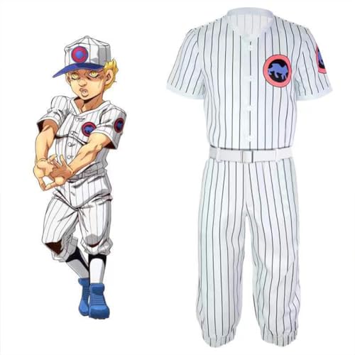 Zhongkaihua Emporio Alnino Anime Cosplay Kostüme Weiß Vertikal Gestreift Kurzarm Shirt + Hose + Telt Full Sets Baseball Uniform Anzug von Zhongkaihua