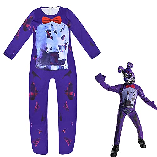 Zhongkaihua FNAF Cosplay Kostüm Bonnie Purpurrot Fancy Dress Animal Dress Up mit Kaninchen kopfbedeckung und Handschuhen Bodysuit Performance Outfit Halloween kostüm von Zhongkaihua