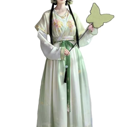 Zhongkaihua Hanfu Damen Kleidung Tang-Anzug Faltenrock mit Kleid und Taille Alte Chinesische Traditionelle Kleidung Hanfu Sommer Langarm Outfit Halloween Kostüm von Zhongkaihua
