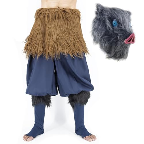 Zhongkaihua Hashibira Inosuke Cosplay Anzug Rollenspiel Kostüm Hosen Schürzen Set mit Maske Halloween Karneval Party für Kostüm Erwachsene von Zhongkaihua