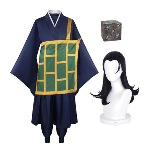 Zhongkaihua JJK Geto Suguru Cosplay Kostüm Geto Suguru Robe Kimono mit Perücke Gefängnis Realm Prop Outfit Bühne Rollenspiel Halloween Party Karneval für Fans von Zhongkaihua