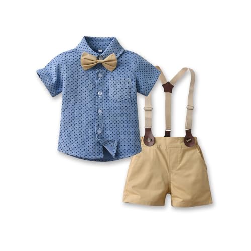 Zhongkaihua Jungen Sommer Kurzarm Anzüge Kurzarm Gestreiftes Hemd + Fliege Kragen + Shorts Jungen Gentleman's Sets von Zhongkaihua