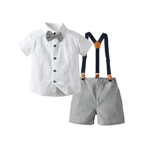 Zhongkaihua Jungen Sommer Kurzarm Anzüge Kurzarm Gestreiftes Hemd + Fliege Kragen + Shorts Jungen Gentleman's Sets von Zhongkaihua