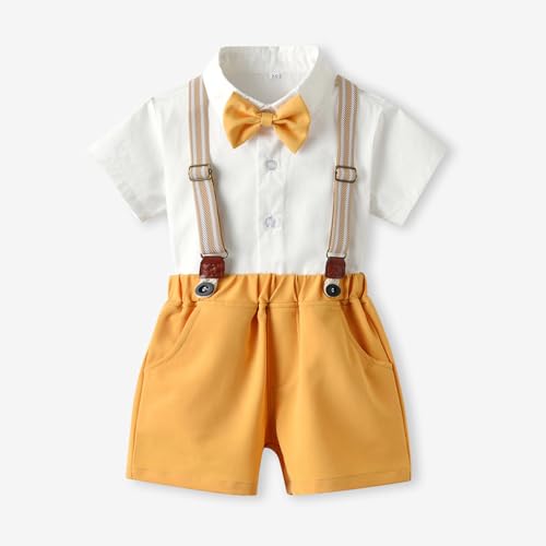Zhongkaihua Jungen Sommer Kurzarm Anzüge Kurzarm Gestreiftes Hemd + Fliege Kragen + Shorts Jungen Gentleman's Sets von Zhongkaihua