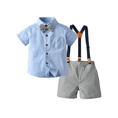Zhongkaihua Jungen Sommer Kurzarm Anzüge Kurzarm Gestreiftes Hemd + Fliege Kragen + Shorts Jungen Gentleman's Sets von Zhongkaihua