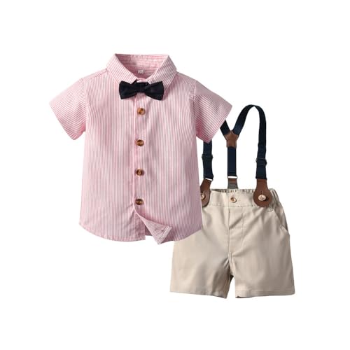 Zhongkaihua Jungen Sommer Kurzarm Anzüge Kurzarm Gestreiftes Hemd + Fliege Kragen + Shorts Jungen Gentleman's Sets von Zhongkaihua