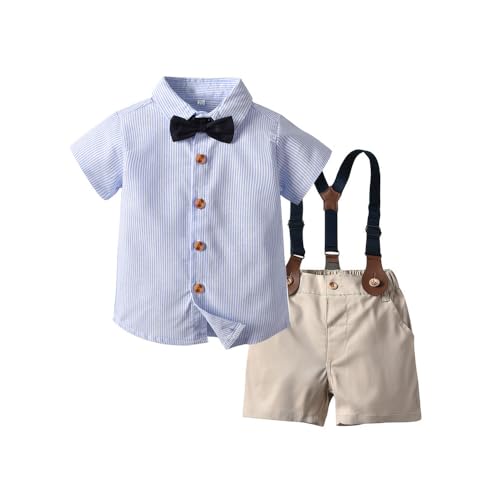 Zhongkaihua Jungen Sommer Kurzarm Anzüge Kurzarm Gestreiftes Hemd + Fliege Kragen + Shorts Jungen Gentleman's Sets von Zhongkaihua