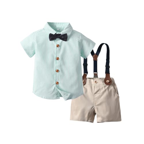 Zhongkaihua Jungen Sommer Kurzarm Anzüge Kurzarm Gestreiftes Hemd + Fliege Kragen + Shorts Jungen Gentleman's Sets von Zhongkaihua