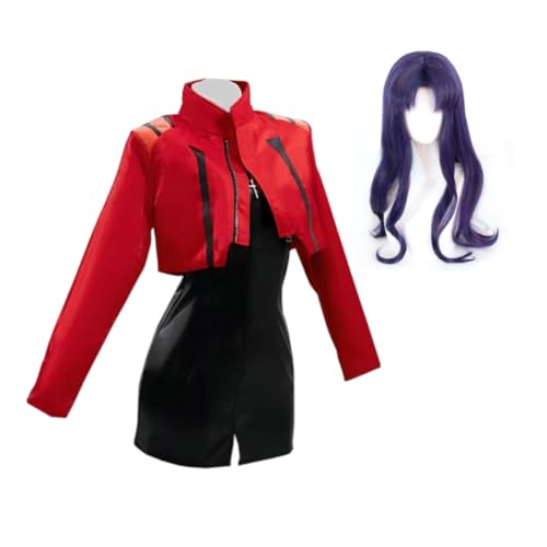 Zhongkaihua Katsuragi Misato Cosplay Anime Kostüm Rote Jacke Kleid Perücke Frauen Outfit Bühne Rollenspiel Halloween Party Karneval für Erwachsene Fans von Zhongkaihua