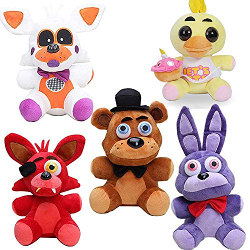 Zhongkaihua Lolbit + Chica + Foxy the Pirate + Fazbear + Nightmare Bonnie Set Five Nights Game Plüschset Fnaf Plushies Fnaf Toys Sister Location for Kids Christmas New Year Birthday Gift von Zhongkaihua