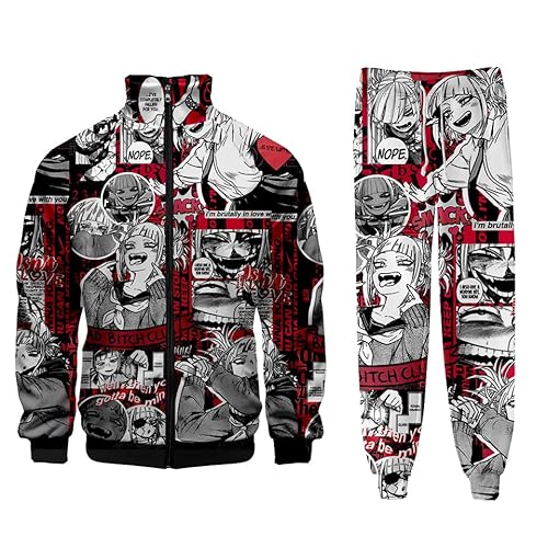 Zhongkaihua MHA Sweatshirts und Jogginghosen-Set, 2-teilig, Izuku/Bakugou/Dabi/All Might/Toga/Uraraka, Trainingsanzug, Anime, Sweatpants mit Reißverschluss, für Herren und Damen, Uni von Zhongkaihua