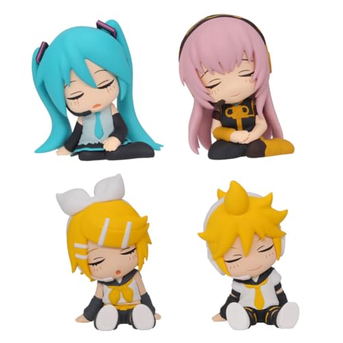Zhongkaihua Miku Kagamine Rin Kagamine Len Megurine Luka Figur 4Pcs PVC Schlafen Ver Anime Modell Haus Auto Schreibtisch Dekoration Ornament Geburtstage Geschenk für Fans von Zhongkaihua