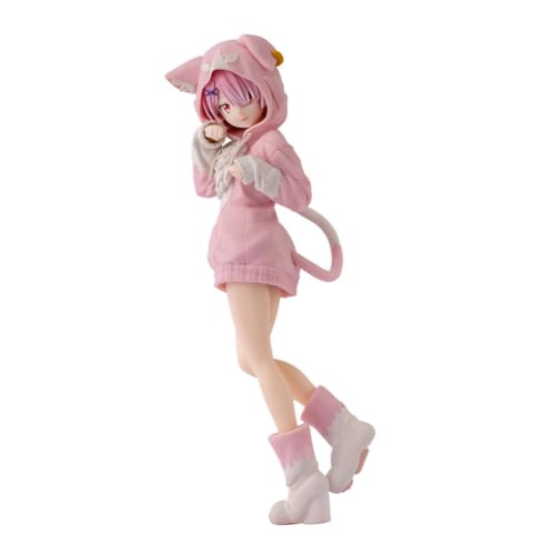 Zhongkaihua Rem and Ram Anime-Figur Ram niedliche Katzenohren rosa Dienstmädchen-Outfit, Actionfigur, Statue, Modell, Ornament, Sammlerstück, 21 cm von Zhongkaihua