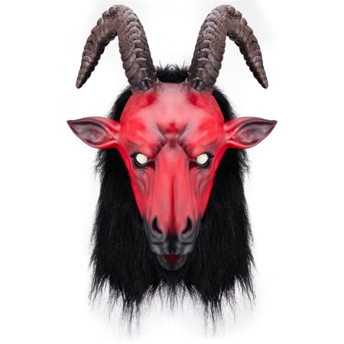 Zhongkaihua Rote Ziege Totenkopf Maske Halloween Karneval Schaf Horn Geist Teufel Maske Festival Verkleidung Cosplay Kostüm Requisiten von Zhongkaihua