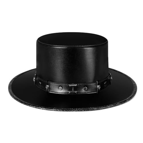 Zhongkaihua Steampunk Bowler Zylinder Schwarz Flach Schädel Kuppel Magischer Hut Gentleman Hut Erwachsene Gothic Fasching Mottoparty Viktorianischer Hut von Zhongkaihua