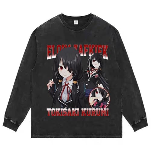 Zhongkaihua Tokisaki Kurumi Hoodie 3D Gedruckt Rundhals Pullover Anime Sweatshirt Unisex Kleidung Vintage Gewaschene Langarm von Zhongkaihua