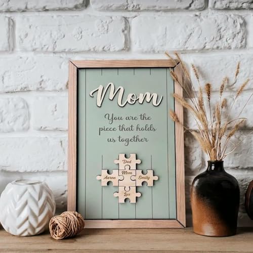 Personalisiertes Holzpuzzle-Schild für Mutter, personalisierbar für Mutter, Familien-Puzzle-Plakette mit Namen, Geburtstagsgeschenke (25 x 38 cm) von Zhongzhi