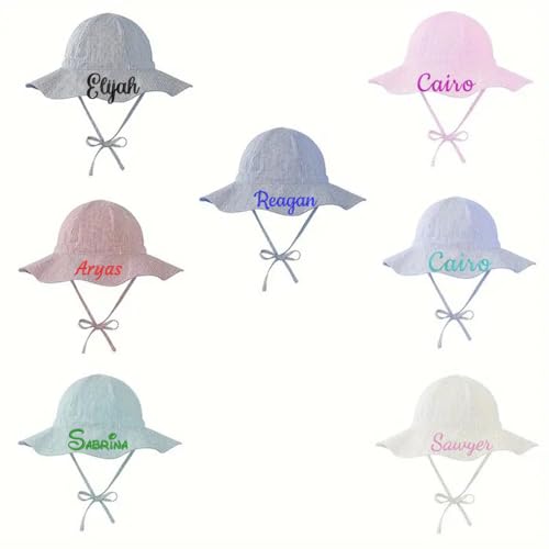 Zhongzhi Individueller Babynamen-Eimerhut, personalisierbar, kariert, bestickter Sonnenhut, Outdoor-Baby-Geschenke (50 cm) von Zhongzhi