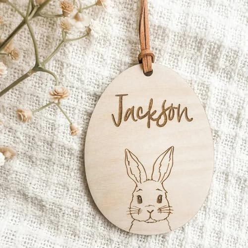 Zhongzhi Personalisierbarer Baby-Osterkorb aus Holz, Namensschild, Frohe Ostern, Party, Eiersuche, Spielkorb, Dekoration, Kinder, Jungen, Mädchen, Geschenk (Design D, 2 Stück) von Zhongzhi