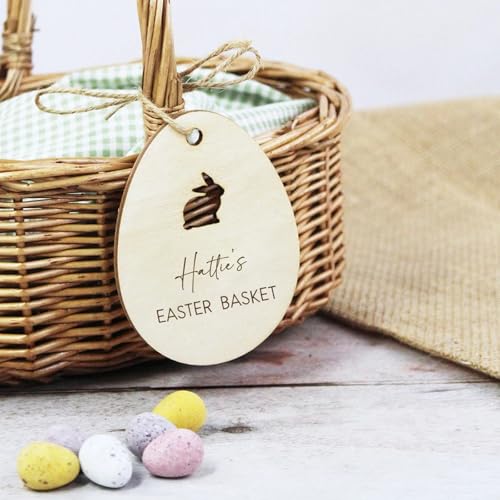 Zhongzhi Personalisiertes, individuelles Baby-Osterkorb, Holz-Namensschild, Frohe Ostern, Party, Eiersuche, Spielkorb, Dekoration, Kinder, Jungen, Mädchen, Geschenk (Design A, 2 Stück) von Zhongzhi