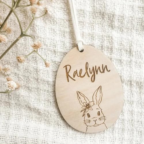 Zhongzhi Personalisiertes, individuelles Baby-Osterkorb, Holz-Namensschild, Frohe Ostern, Party, Eiersuche, Spielkorb, Dekoration, Kinder, Jungen, Mädchen, Geschenk (Design C, 1 Stück) von Zhongzhi
