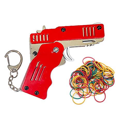 Zhou-long Gummibandpistole Mini Metall klappbar 6 Schuss mit Schlüsselanhänger und Gummiband 100 Zhou-long Gummibandpistole Mini Metall klappbar 6 Schuss mit Schlüsselanhänger und Gummiband 100 von Zhou-long
