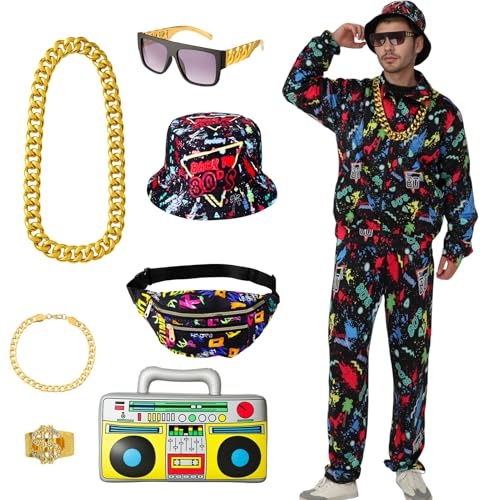 ZhouBoat 80er 90er Jahre Outfit für Herren, Trainingsanzug, Hip-Hop-Hut, Bauchtasche, Rapper, Sportbekleidung für Halloween, 80er-Jahre-Motto-Party, Größe L ZhouBoat 80er 90er Jahre Outfit für Herren, Trainingsanzug, Hip-Hop-Hut, Bauchtasche, Rapper, Sportbekleidung für Halloween, 80er-Jahre-Motto-Party, Größe L von ZhouBoat
