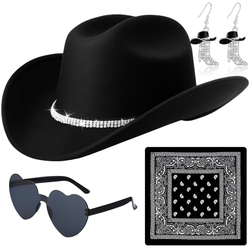 ZhouBoat Cowboyhüte für Damen, Strass Cowgirl Stiefel Ohrringe, Herz Brille Bandana Set für Western Cosplay Kostüm ZhouBoat Cowboyhüte für Damen, Strass Cowgirl Stiefel Ohrringe, Herz Brille Bandana Set für Western Cosplay Kostüm von ZhouBoat