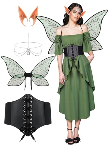 ZhouBoat Renaissancekleid, Feenkostüm für Damen, mit Kopfkette, Elfenohrflügel und Korsett, Halloween, Cosplay, Größe M ZhouBoat Renaissancekleid, Feenkostüm für Damen, mit Kopfkette, Elfenohrflügel und Korsett, Halloween, Cosplay, Größe M von ZhouBoat