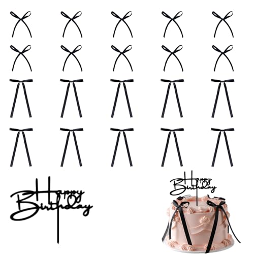 ZhouWei 21 Stück Kuchendekoration mit Schleife, 2 Größen Schleife Tortendeko mit Happy Birthday Schild Schwarz Vintage Kuchen Dekorationen, für Geburtstag Party Hochzeit Valentinstag Deko ZhouWei 21 Stück Kuchendekoration mit Schleife, 2 Größen Schleife Tortendeko mit Happy Birthday Schild Schwarz Vintage Kuchen Dekorationen, für Geburtstag Party Hochzeit Valentinstag Deko von ZhouWei