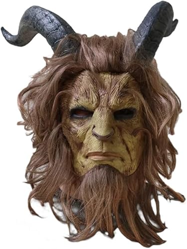 Zhouxiaotong Die Schöne und das Biest Halloween-Maske mit Perücke Biest Horn Rollenspiel Party Kopfbedeckung Erwachsene Performance Requisiten Karneval Maske von Zhouxiaotong