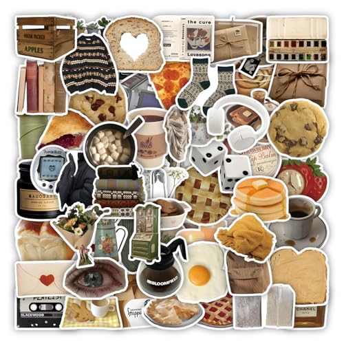 Zhtulck Vintage Sticker, 60 Stücke Aesthetic Aufkleber, Sticker Aesthetic, Boho Aesthetic Stickers Set, Perfekt für Laptop、Gitarre, iPad、Skateboard – Ausdrucksstarke Stickers Kollektion von Zhtulck