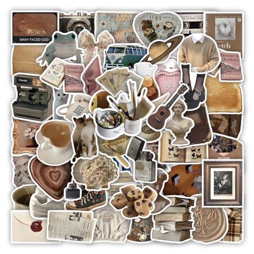 Zhtulck Vintage Sticker, 60 Stücke Aesthetic Aufkleber, Sticker Aesthetic, Boho Aesthetic Stickers Set, Perfekt für Laptop、Gitarre, iPad、Skateboard – Ausdrucksstarke Stickers Kollektion von Zhtulck