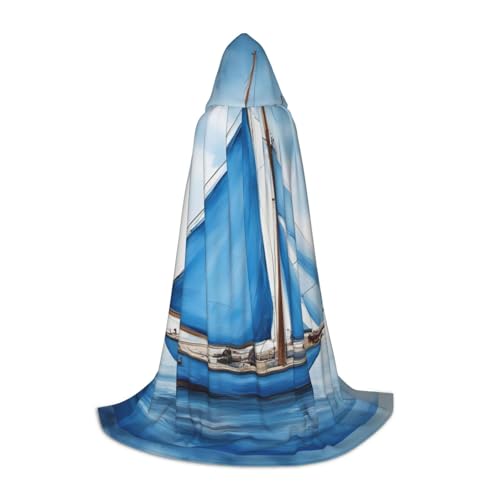 Zhuanyun Blauer Segelboot-Druck, Kapuzenumhang, Hexenumhang mit Kapuze für Damen und Herren, passend für Karneval, Cosplay, Kostümpartys Zhuanyun Blauer Segelboot-Druck, Kapuzenumhang, Hexenumhang mit Kapuze für Damen und Herren, passend für Karneval, Cosplay, Kostümpartys von Zhuanyun