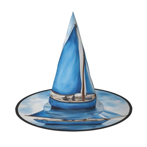 Zhuanyun Blauer Segelboot-Druck Halloween Hut Halloween Kostüm Zubehör Kopfschmuck Party Zubehör Hexenhut von Zhuanyun