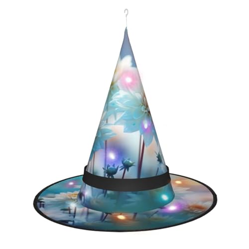 Zhuanyun Blauer Spitzhut mit Blumendruck, Halloween, Hexenhut, Hexe, Cosplay-Zubehör von Zhuanyun