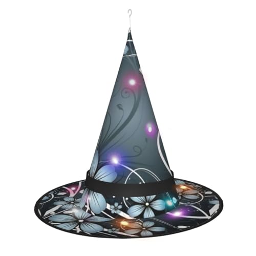 Zhuanyun Blauer Spitzhut mit Blumendruck, Halloween, Hexenhut, Hexe, Cosplay-Zubehör von Zhuanyun